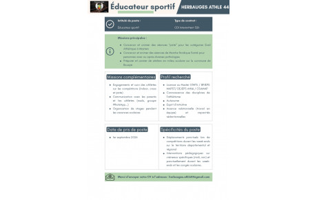 Recrutement : Educateur sportif